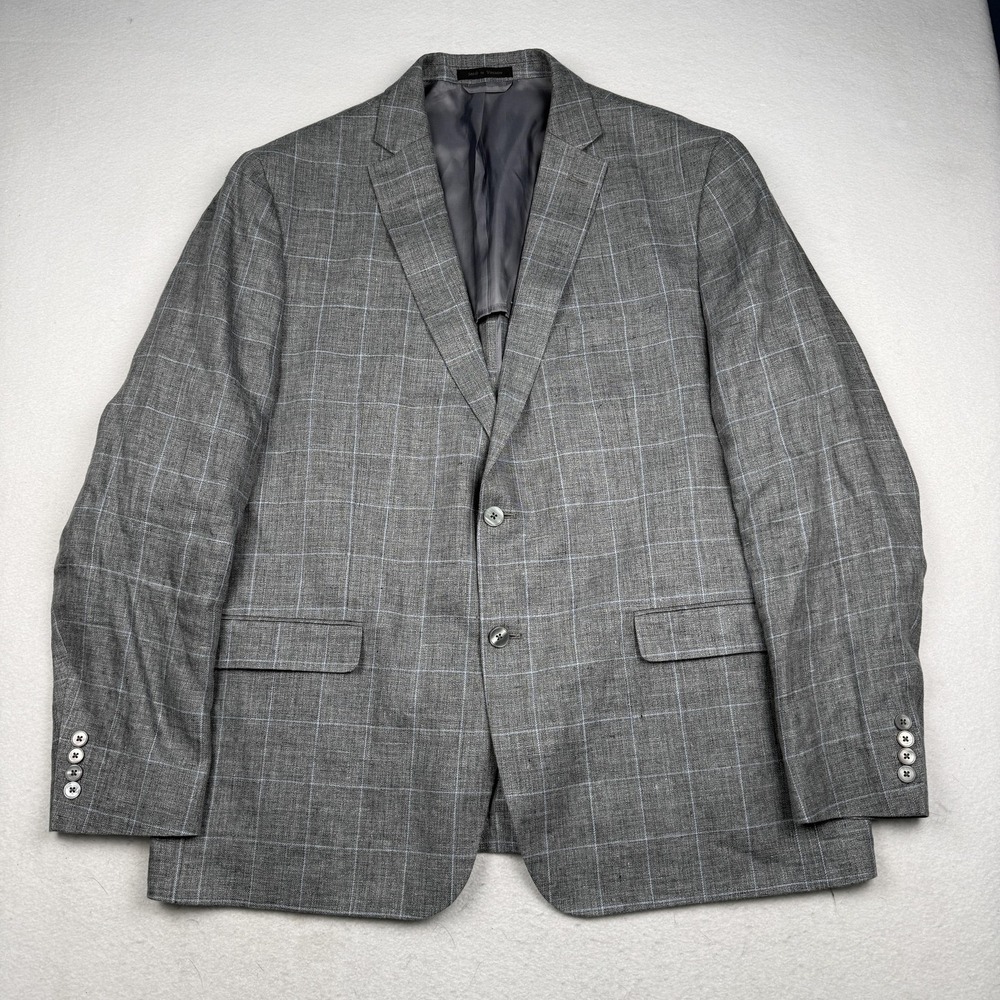 Lauren Ralph Lauren Mens 50L Linen Gray Windowpane Check Two Button Blazer